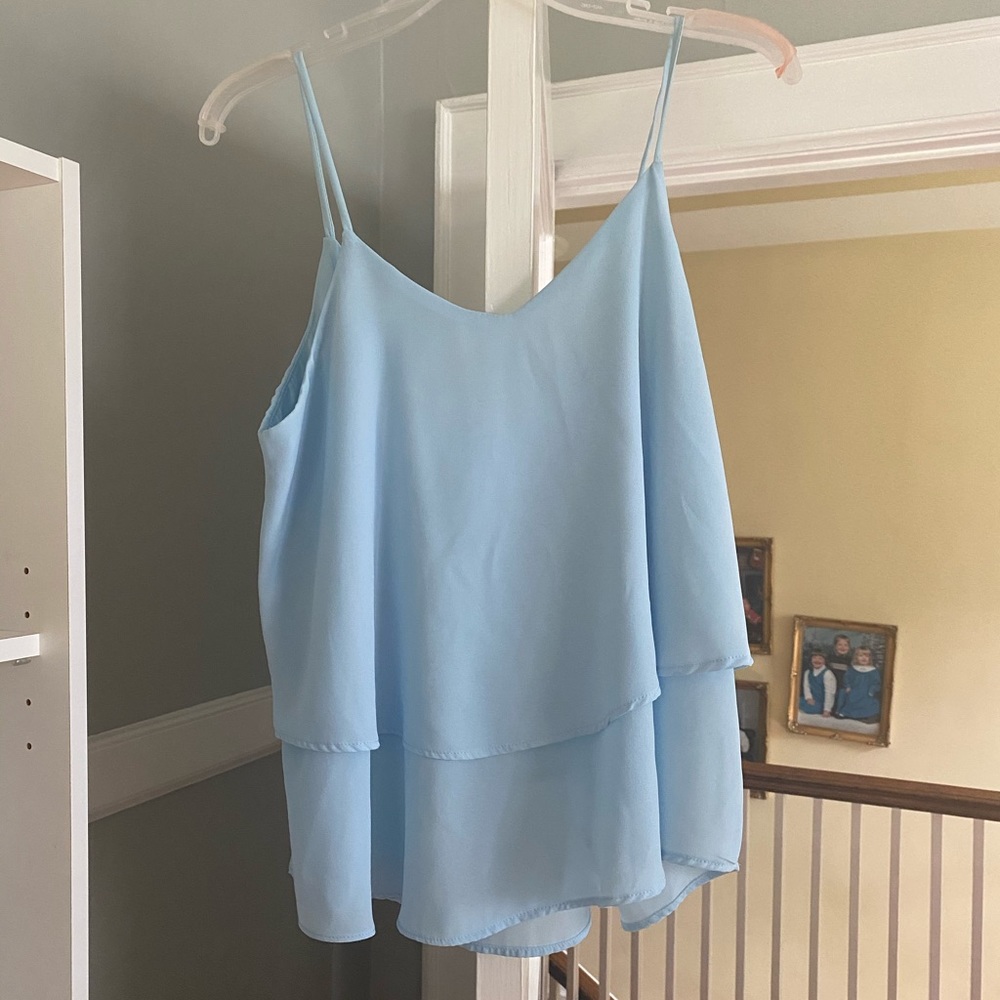 Annabella light blue tank top with cross back